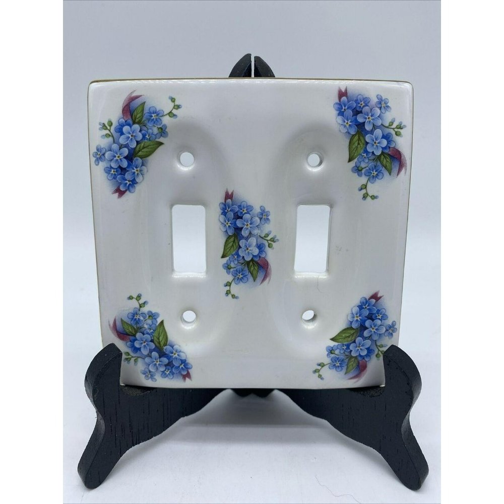 Lefton Light Switch Cover Double Blue Violets Gold